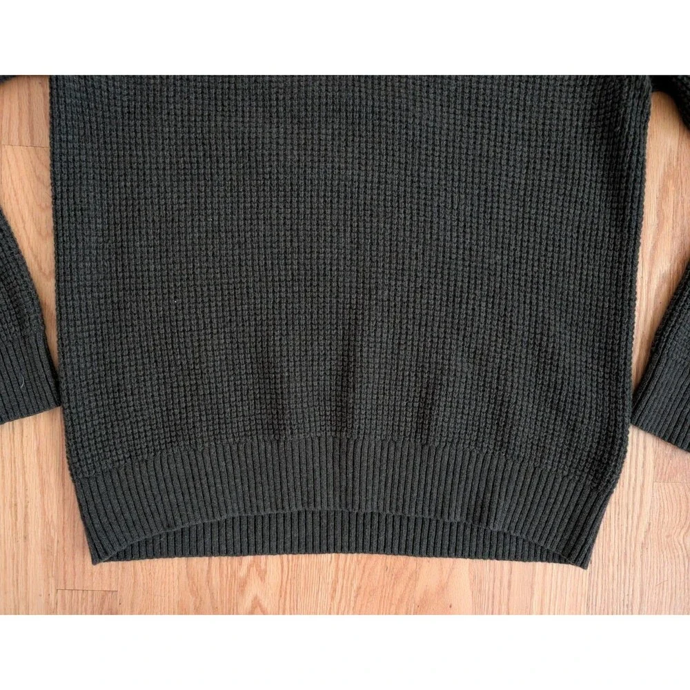 Banana Republic Sweater Mens L Italian Yarn Waffle Knit Wool Henley Dark Green